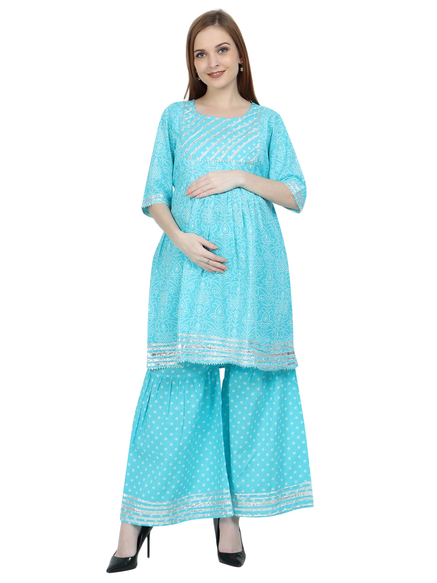 Maternity and Feeding Kurta Set | Sharara Set | Pure Cotton |  Teal