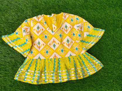 Pure Cotton Layered Lehenga Set for Girls | Yellow