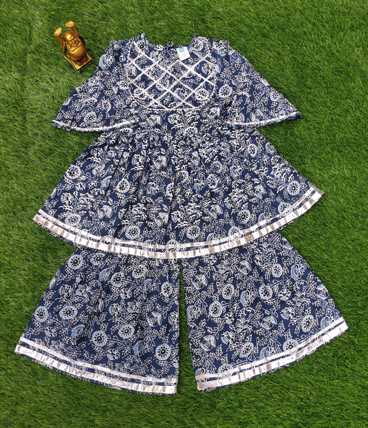 Pure Cotton Sharara Set for Girls | Blue
