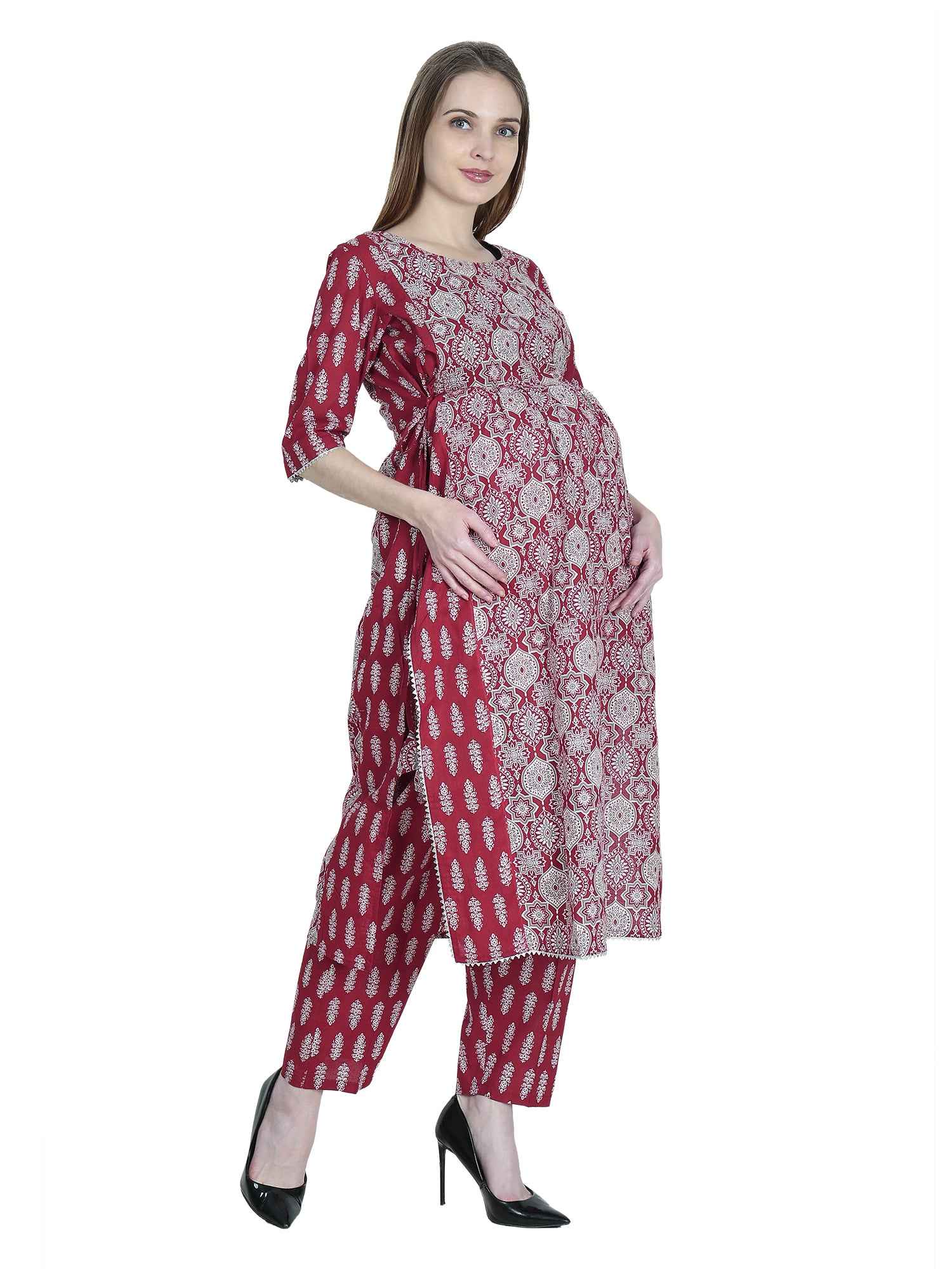 Maternity and Feeding Kurta Set | Pure Cotton | Maroon