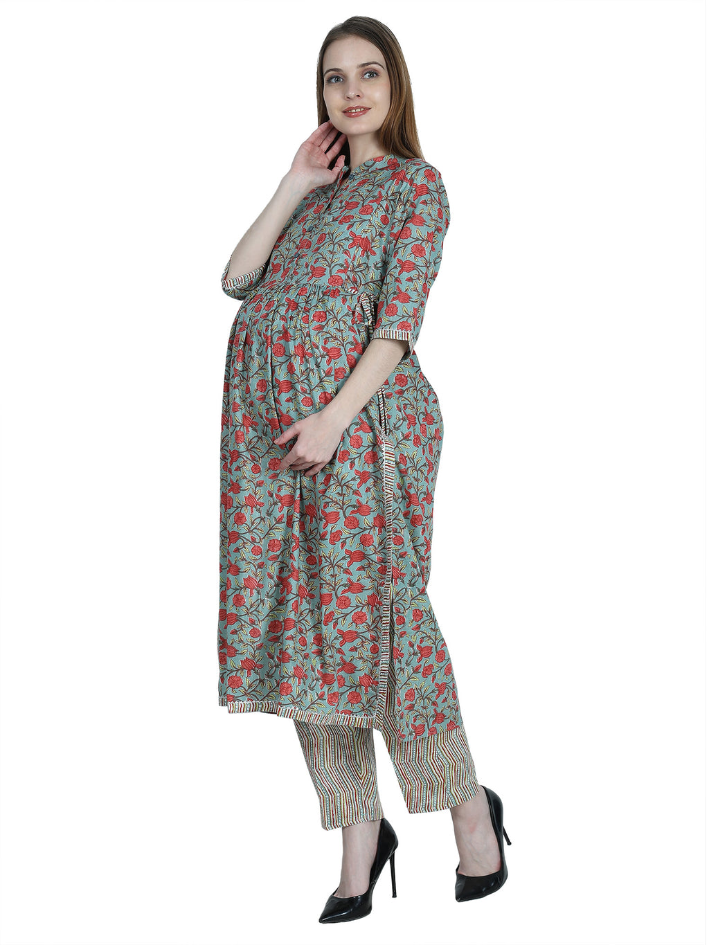 Multicolor-Floral-PureCotton-Maternity-Feeding-KurtaSet