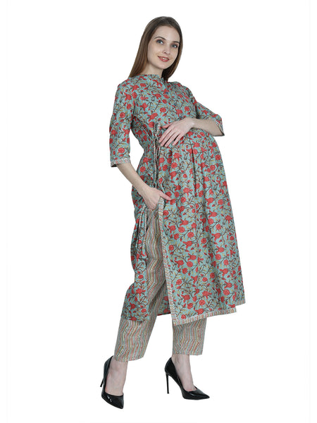 Multicolor-Floral-PureCotton-Maternity-Feeding-KurtaSet