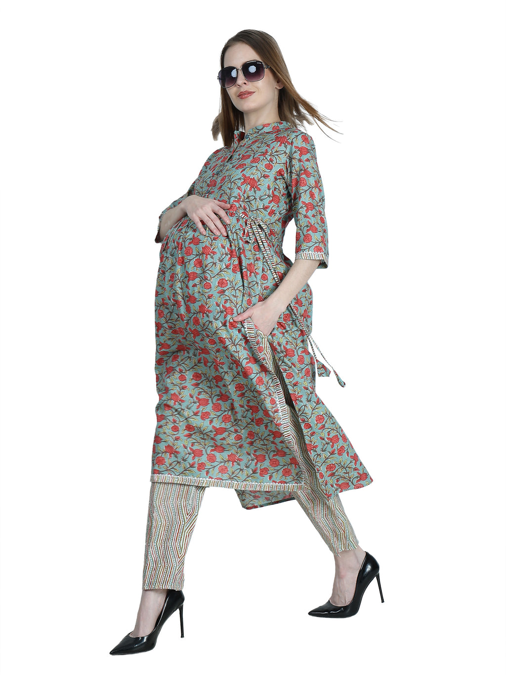 Multicolor-Floral-PureCotton-Maternity-Feeding-KurtaSet