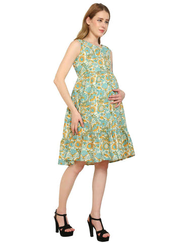 Multicolor Layered Cotton Maternity and Feeding Dress - Moms Ever