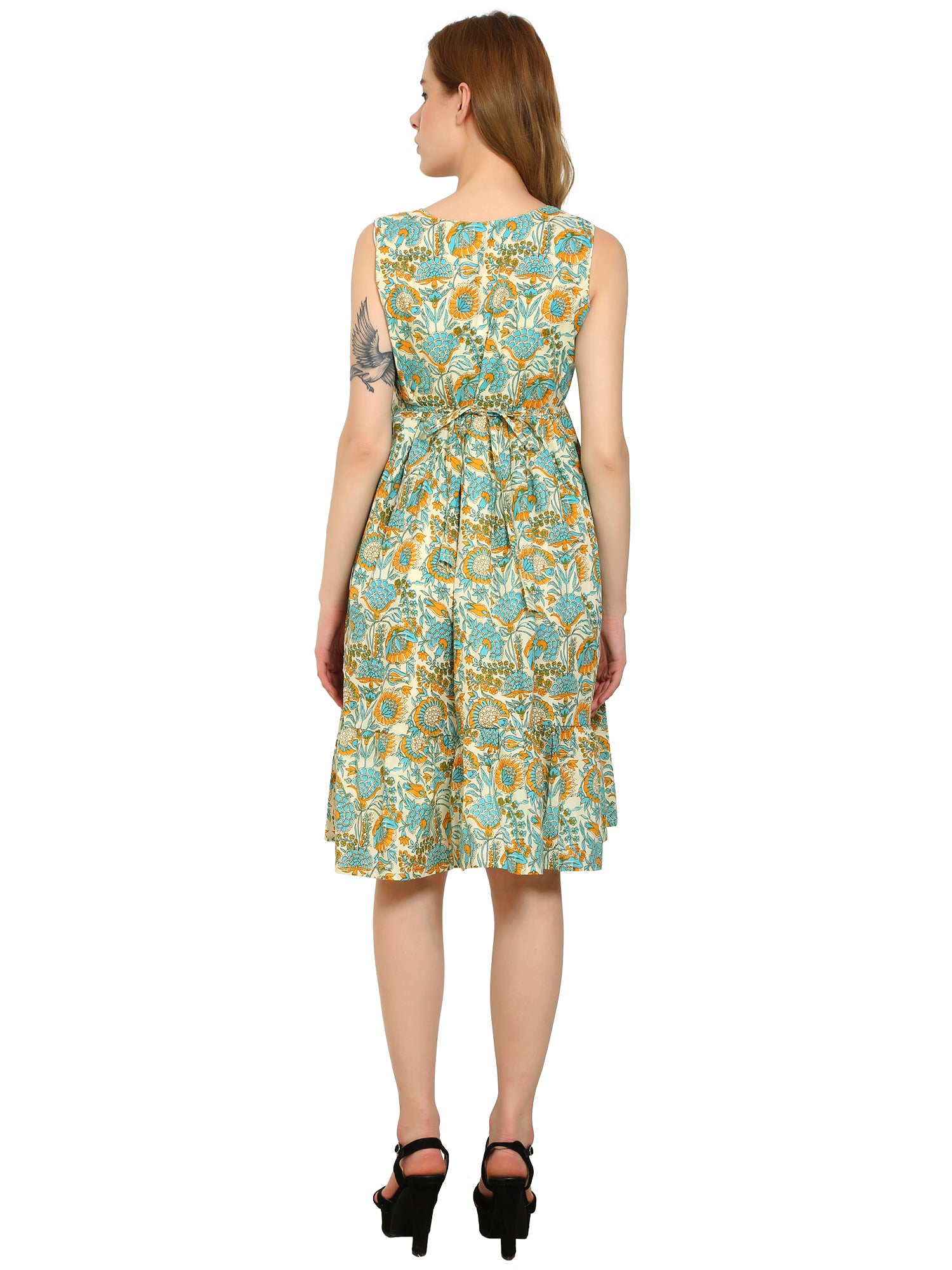 Multicolor-Layered-Cotton-Maternity-Feeding-Dress