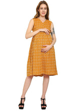 Mustard Fit and Flare Cotton Maternity and Feeding Dress - Moms Ever