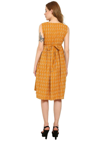 Mustard Fit and Flare Cotton Maternity and Feeding Dress