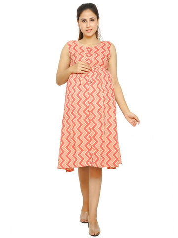 Peach Shirt Pattern Cotton Maternity and Feeding Dress - Moms Ever