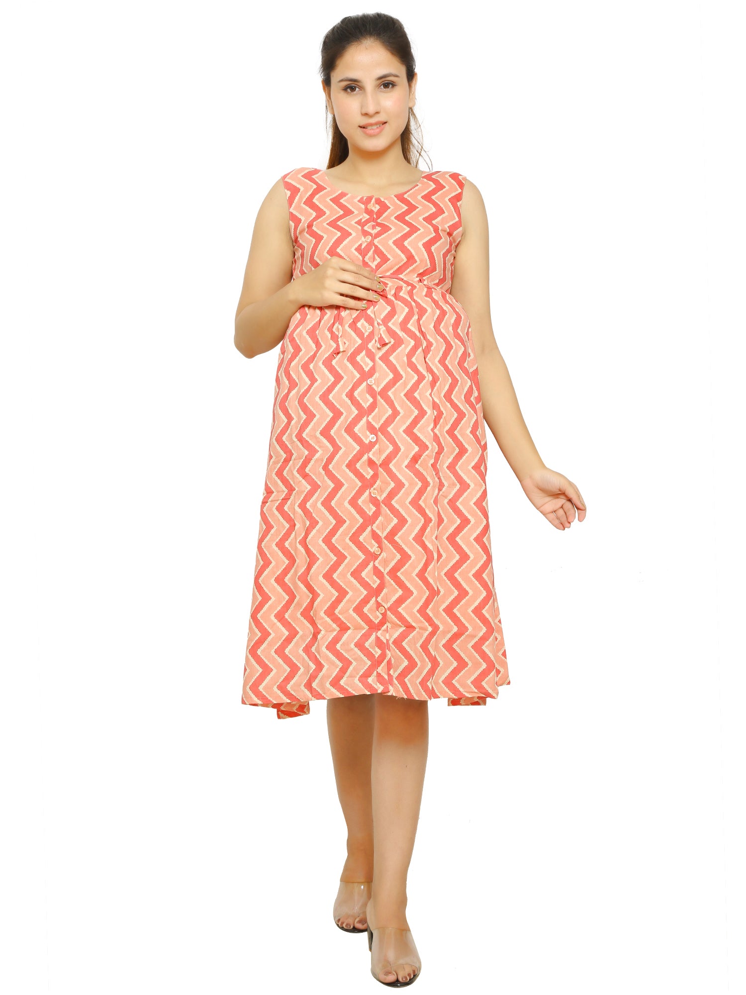 Peach-Shirt-Pattern-Cotton-Maternity-Feeding-Dress