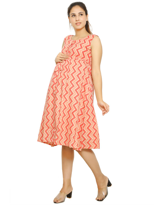 Peach-Shirt-Pattern-Cotton-Maternity-Feeding-Dress