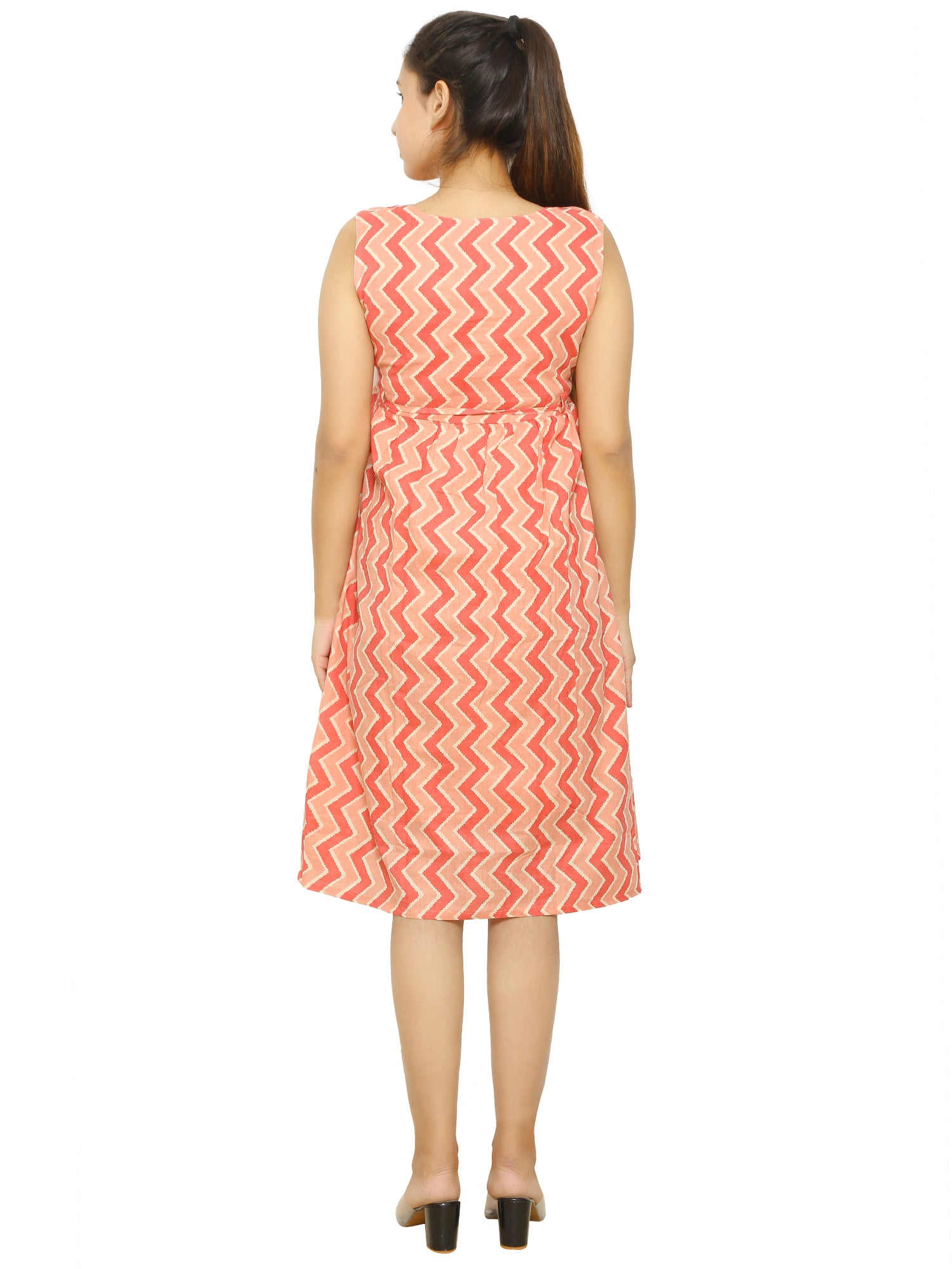 Peach-Shirt-Pattern-Cotton-Maternity-Feeding-Dress
