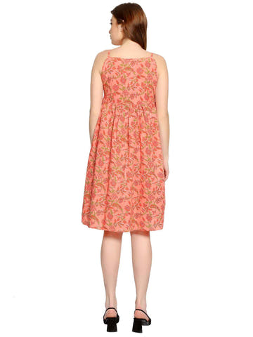 Peach Summer Cotton Maternity and Feeding Dress