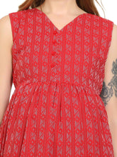 Red Fit and Flare Cotton Maternity and Feeding Dress - Moms Ever