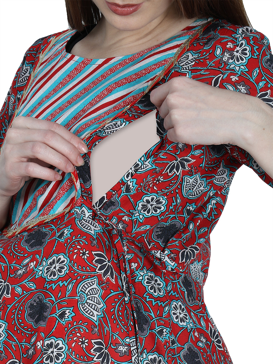 Red-PureCotton-Maternity-Feeding Kurti