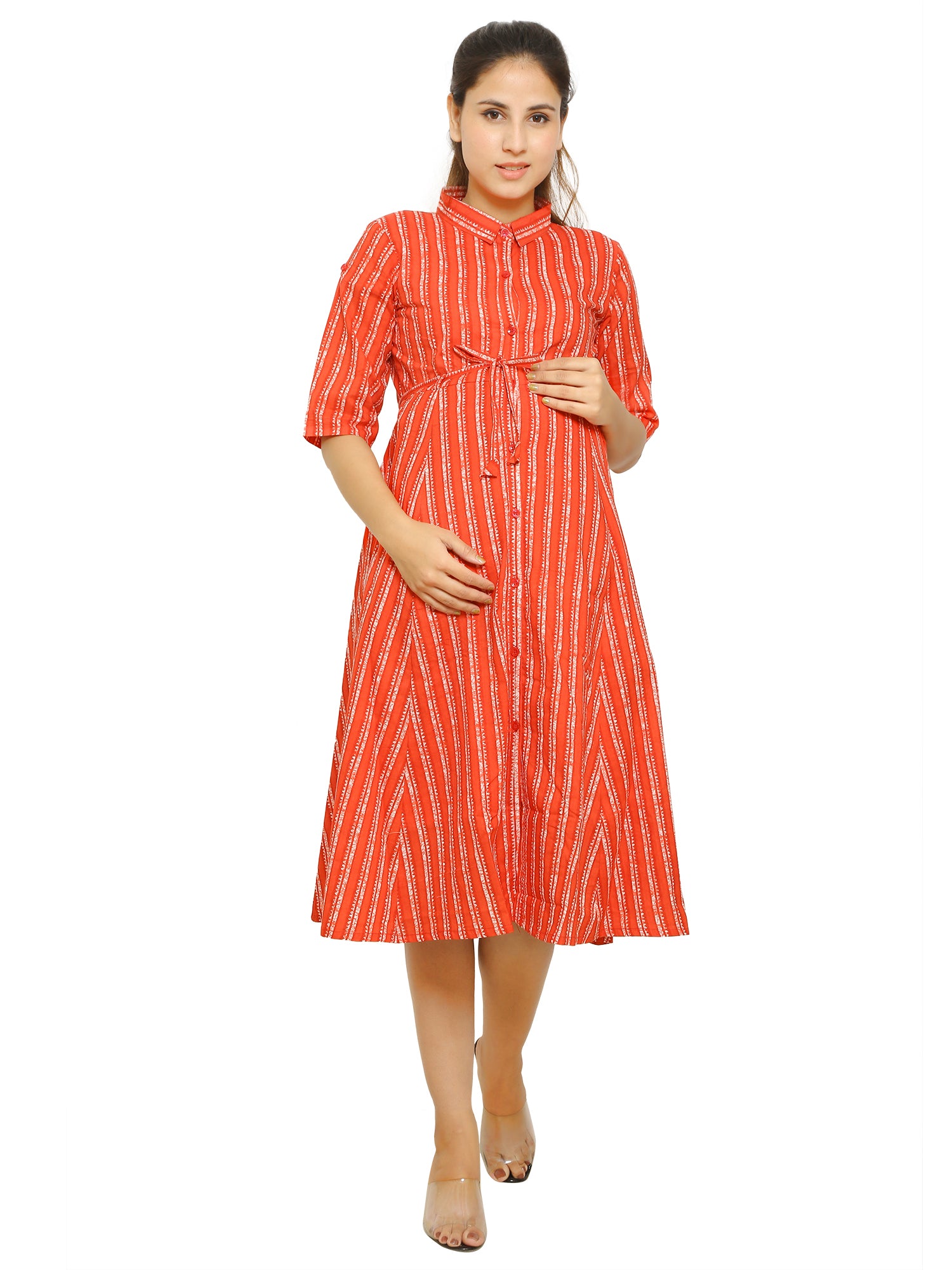 Red-Shirt-Pattern-Cotton-Maternity-Feeding-Dress