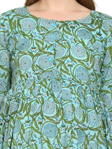 Teal Fit and Flare Cotton Maternity and Feeding Dress