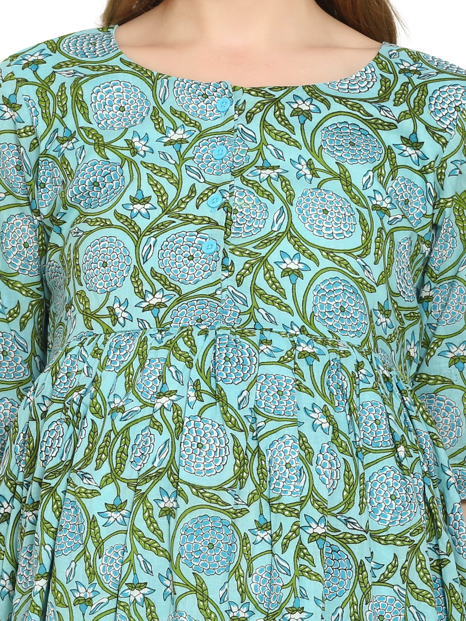 Teal-Fit-Flare-Cotton-Maternity-Feeding-Dress