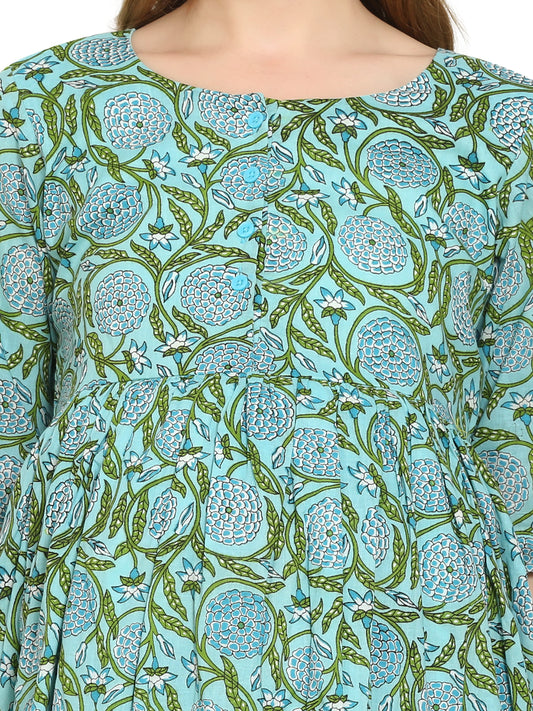 Teal-Fit-Flare-Cotton-Maternity-Feeding-Dress