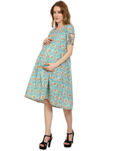 Teal Fit and Flare Cotton Maternity and Feeding Dress - Moms Ever
