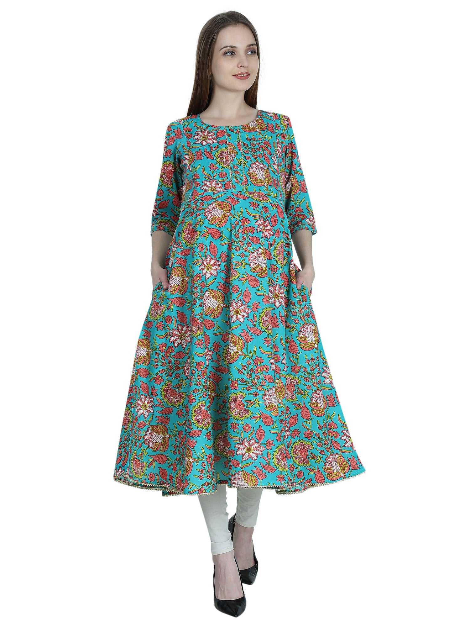 Teal-PureCotton-Maternity-Feeding-Kurti