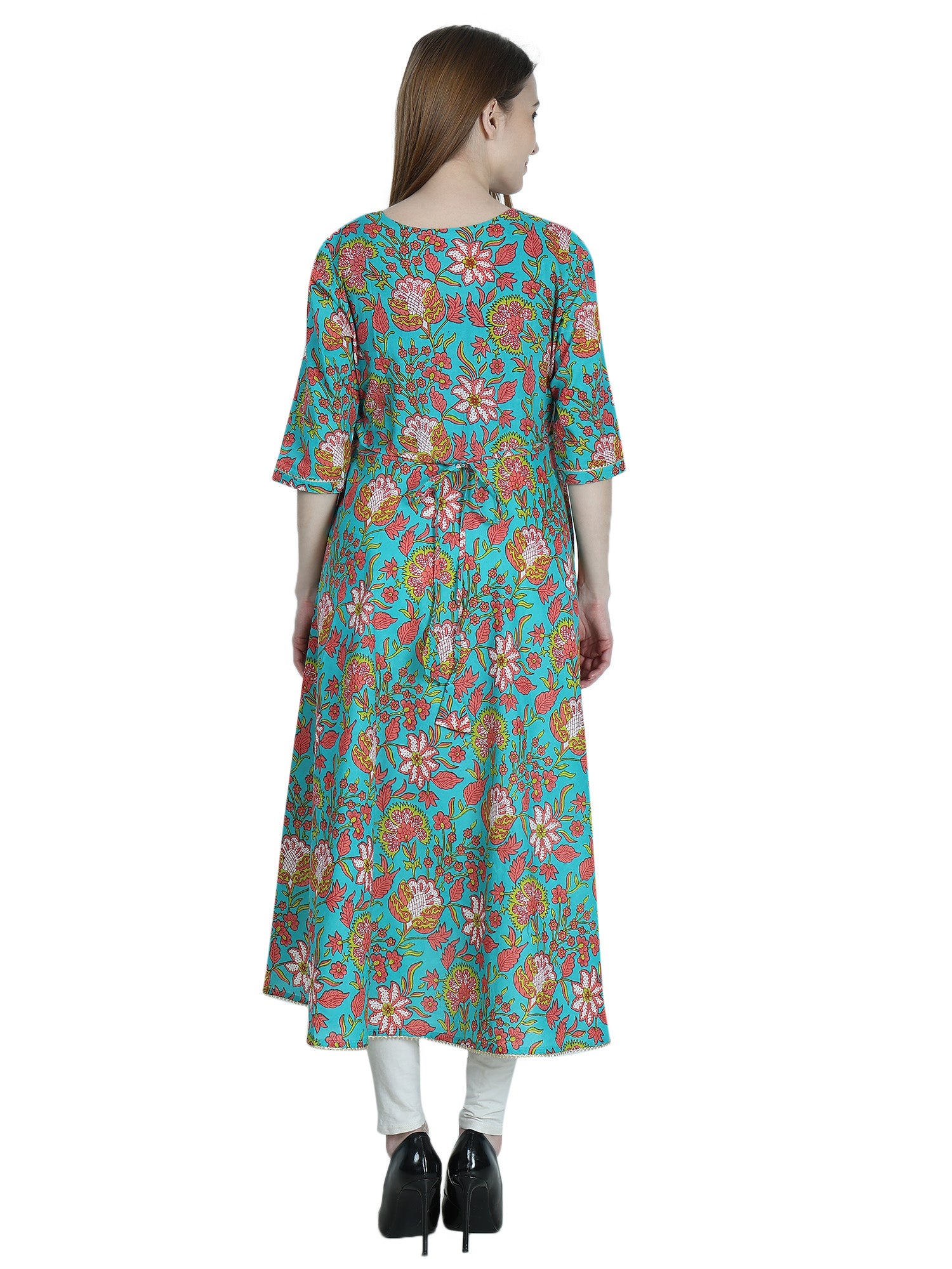 Teal-PureCotton-Maternity-Feeding-Kurti