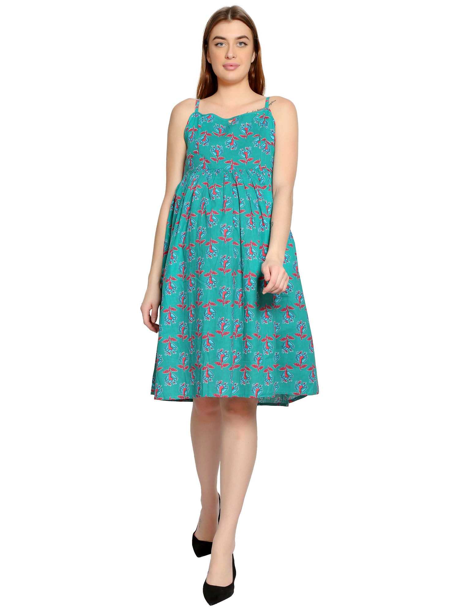 Teal-Summer-Cotton-Maternity-Feeding-Dress
