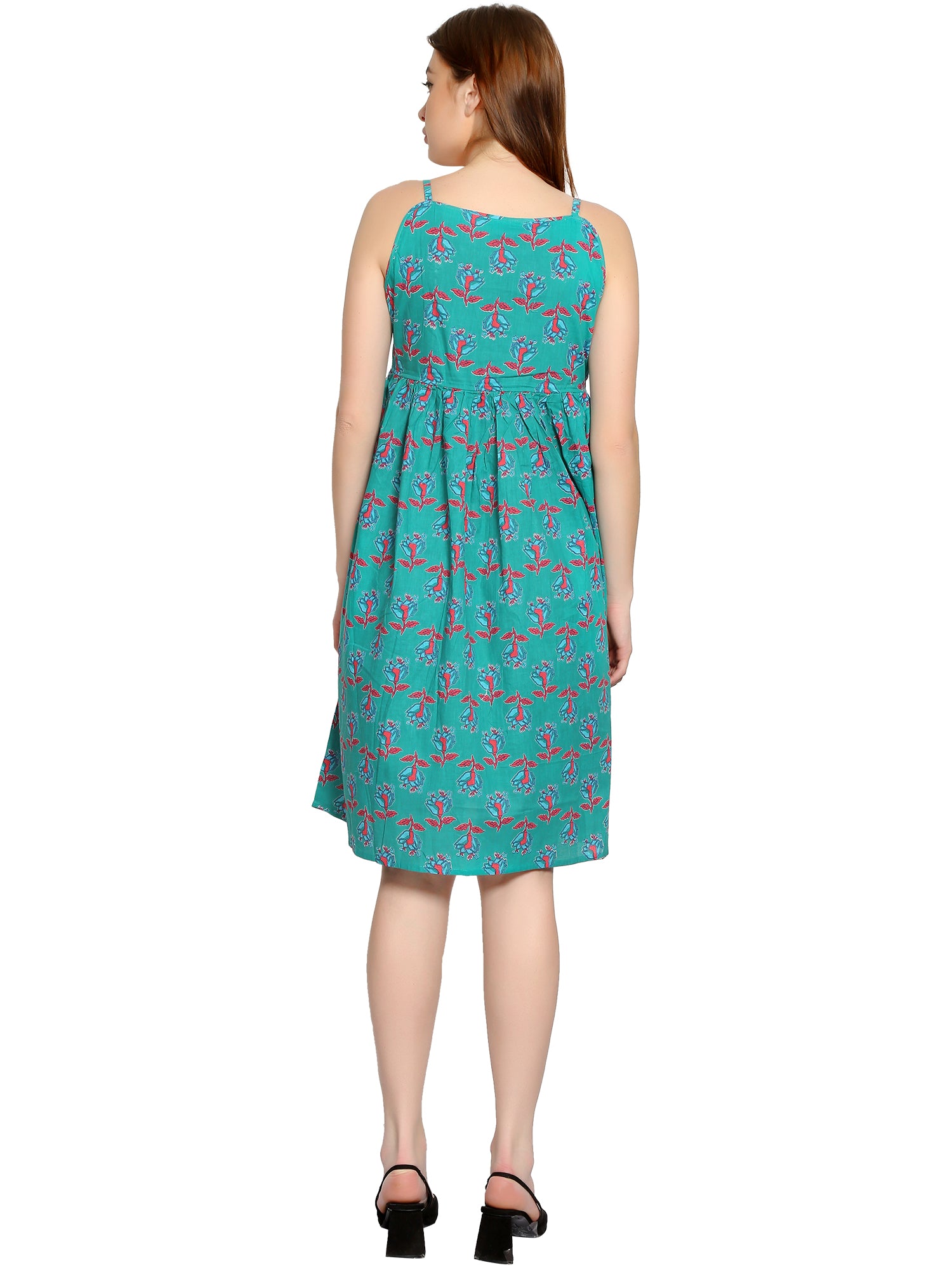 Teal-Summer-Cotton-Maternity-Feeding-Dress