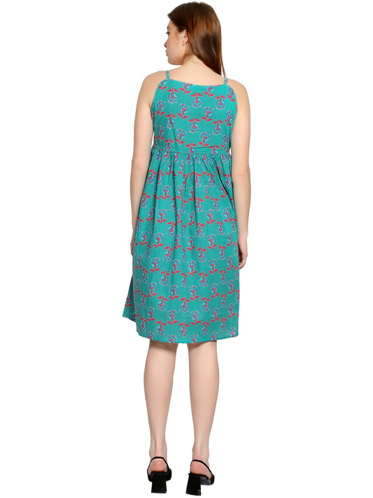 Teal-Summer-Cotton-Maternity-Feeding-Dress