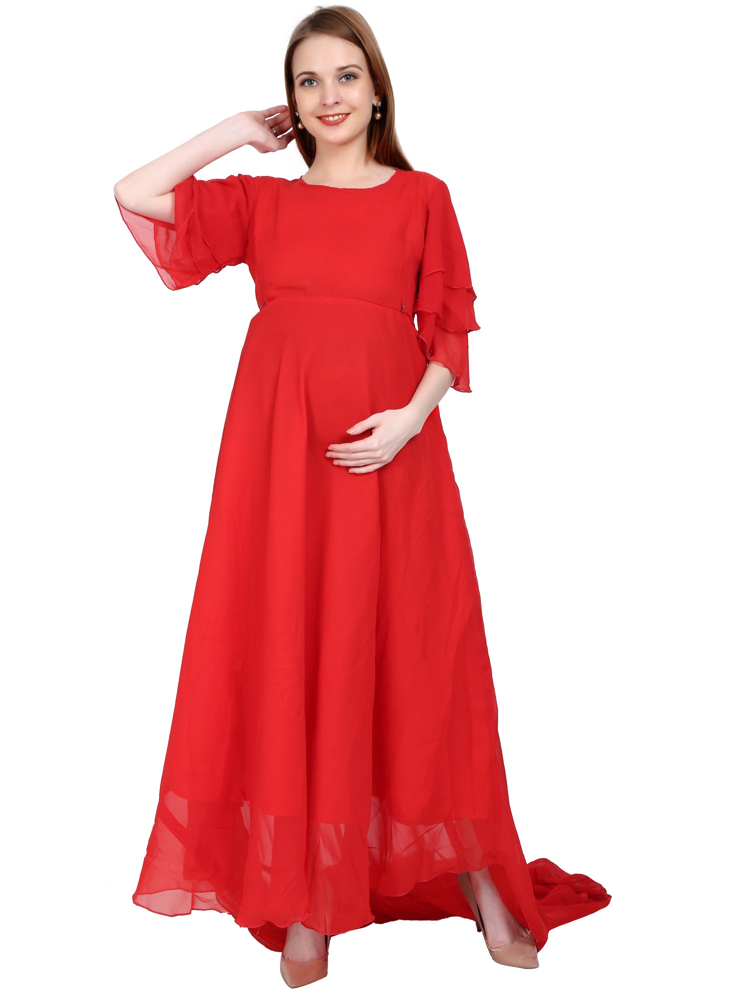 Made to Order Customised Red Maternity and Feeding Gown