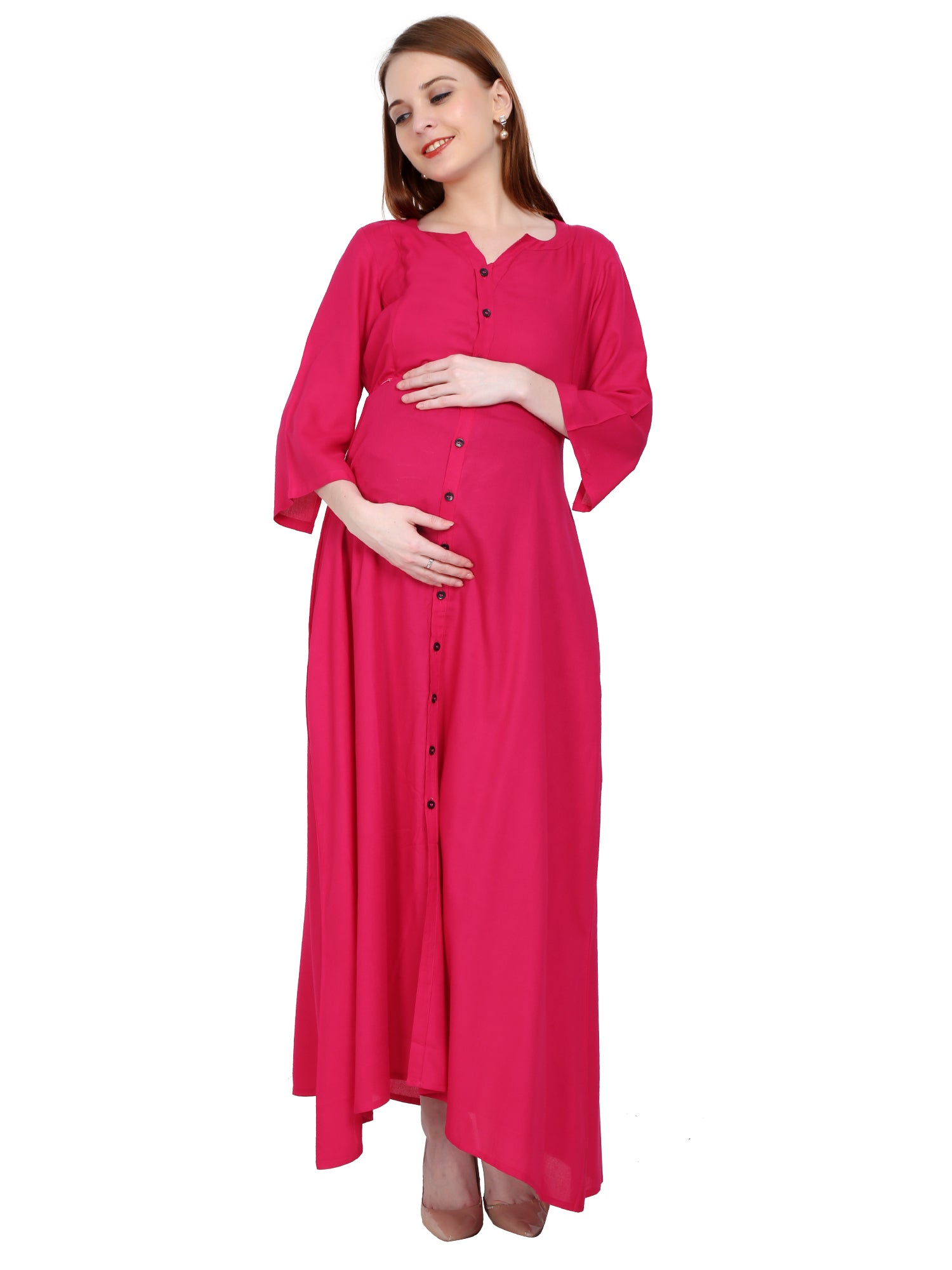 Rayon Pink Maternity and Feeding Dress with Cotton Lining