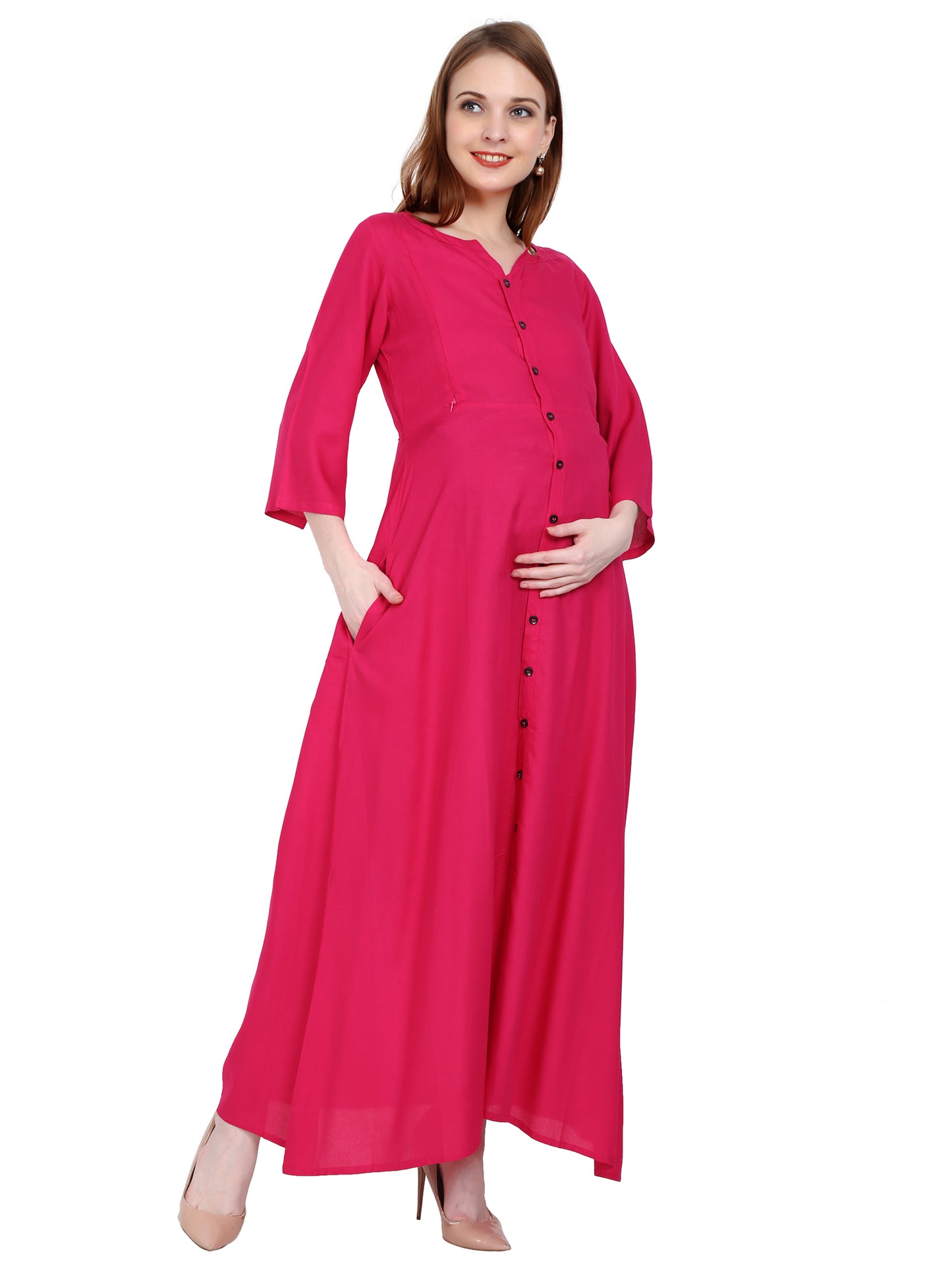 Maternity and Feeding Dress | Rayon Pink Color | With Cotton Lining