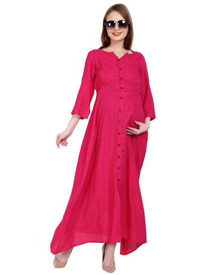 Maternity and Feeding Dress | Rayon Pink Color | With Cotton Lining