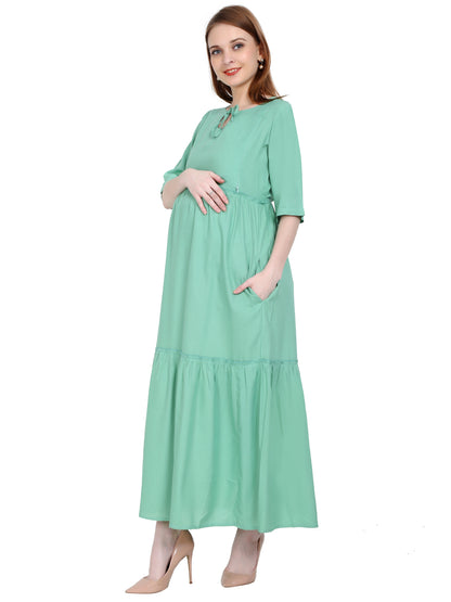 Maternity and Feeding Dress | Rayon Pastel Green Color | With Cotton Lining