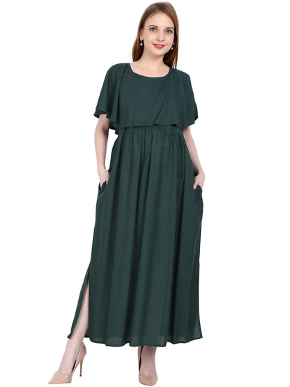 Maternity and Feeding Dress | Rayon Olive Green Color | With Cotton Lining