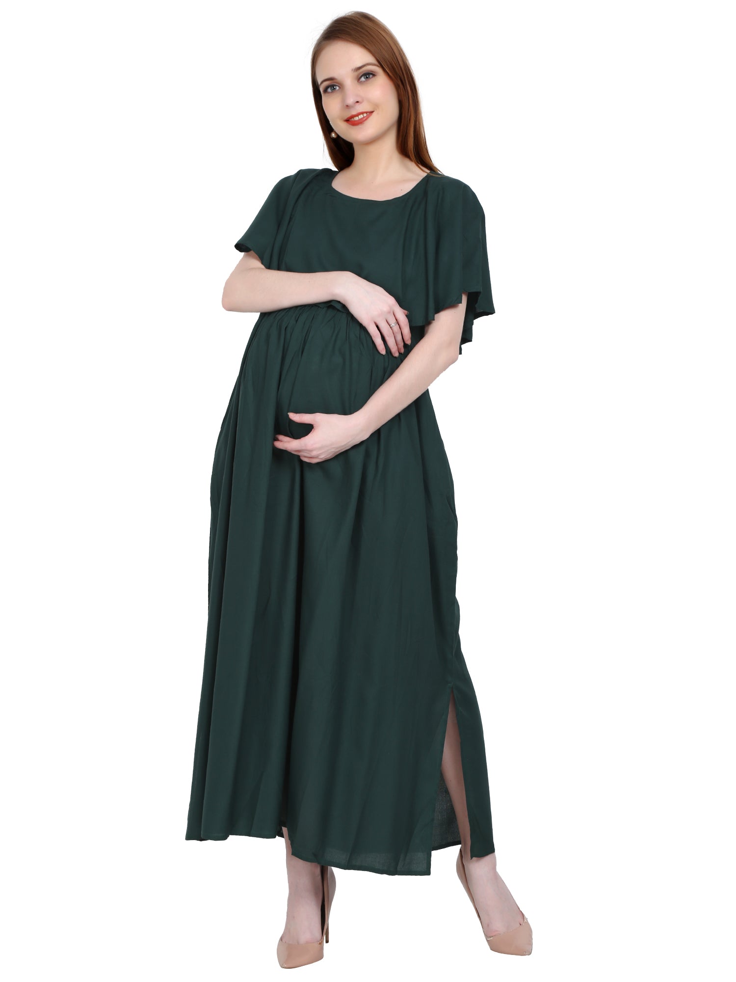 Rayon Olive Green Maternity and Feeding Dress with Cotton Lining