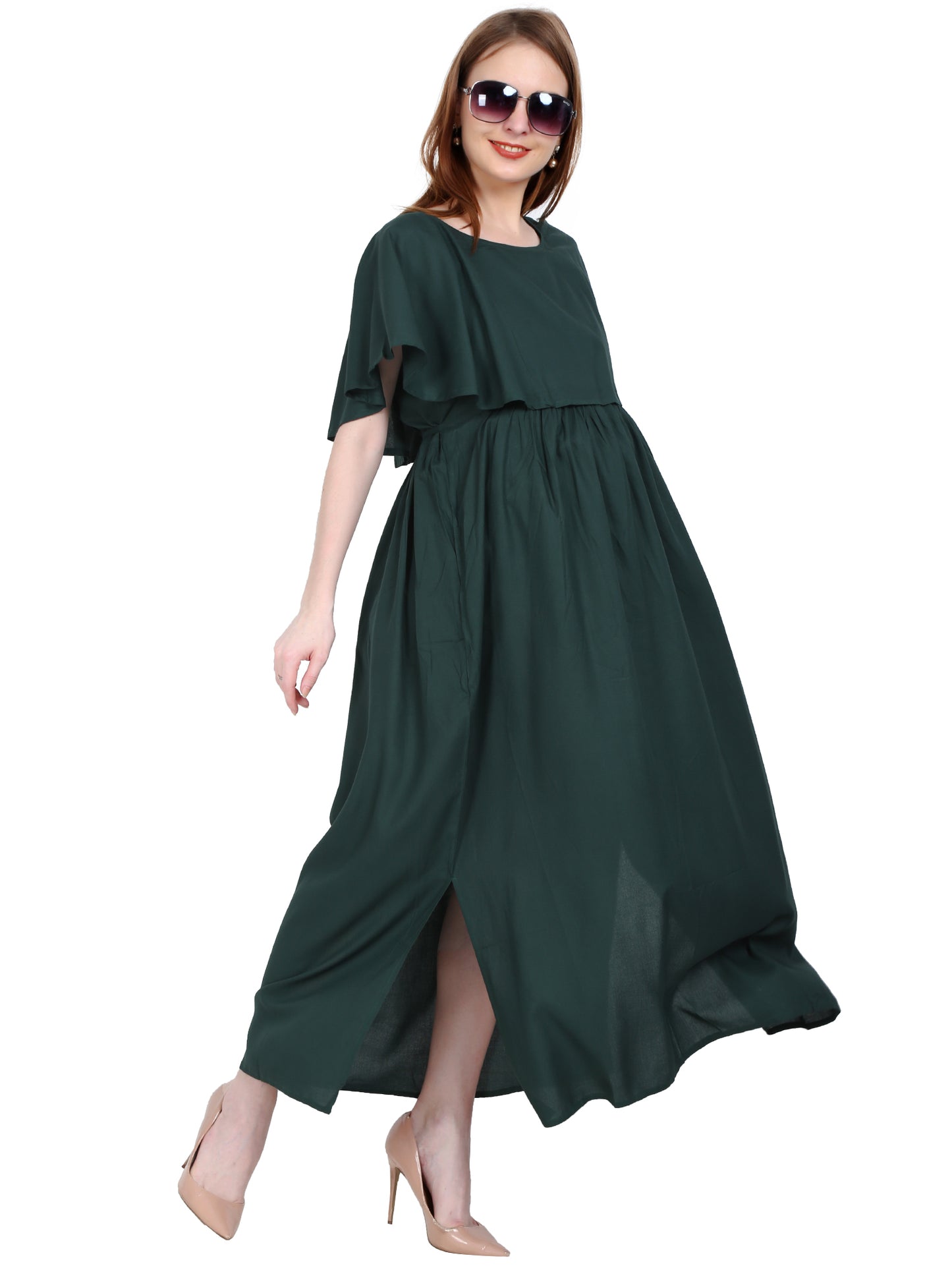 Maternity and Feeding Dress | Rayon Olive Green Color | With Cotton Lining