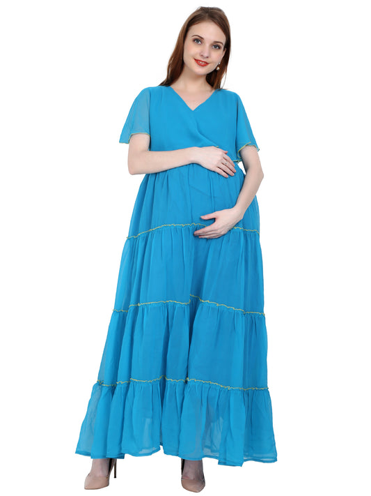 Maternity and Feeding Gown | Blue | Fully Customisable (Made to Order)