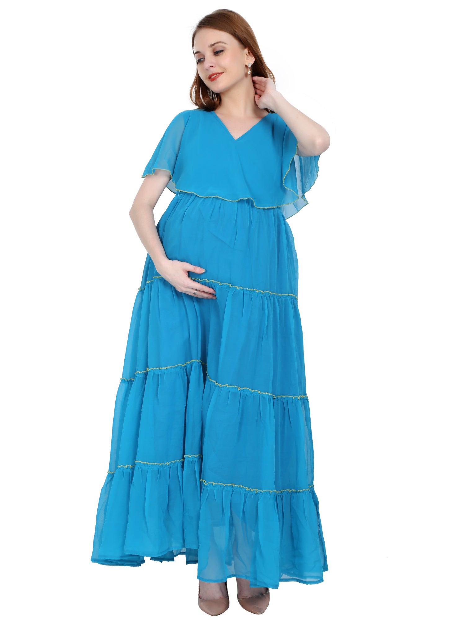 Buy Blue Cape Georgette Feeding Dress | Blue | White | S | M | L | XL | XXL  