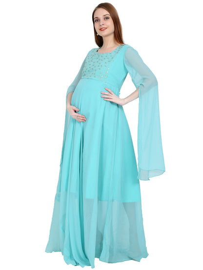 Maternity and Feeding Gown | Pastel Blue | Fully Customisable (Made to Order)