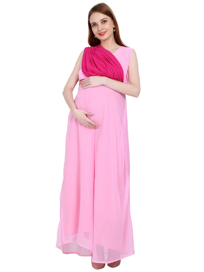 Maternity and Feeding Gown with detachable belt | Light Pink | Fully Customisable (Made to Order)