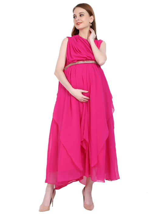 Maternity and Feeding Gown with detachable belt | Magenta | Fully Customisable (Made to Order)