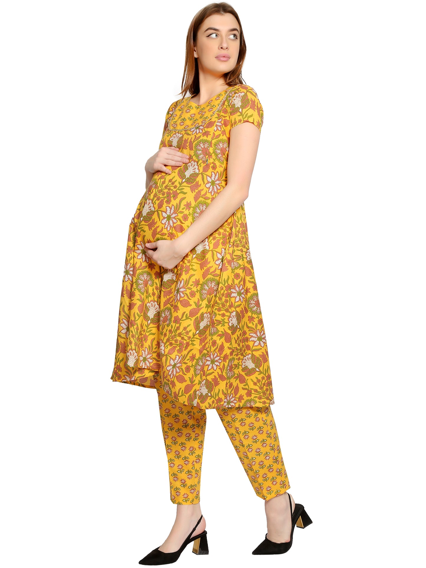 Maternity and Feeding Kurta Set | Pure Cotton |  Yellow