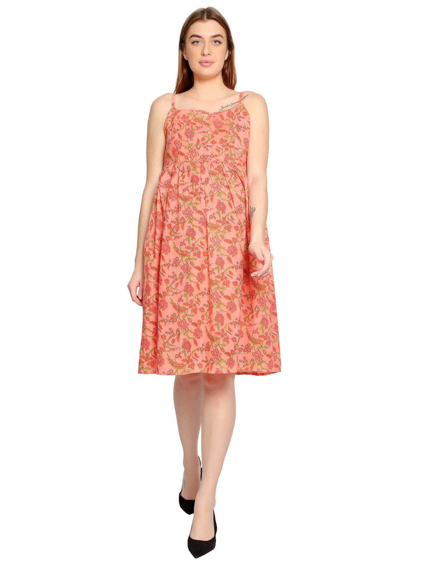 Maternity and Feeding Dress | Pure Cotton | Peach Summer Dress