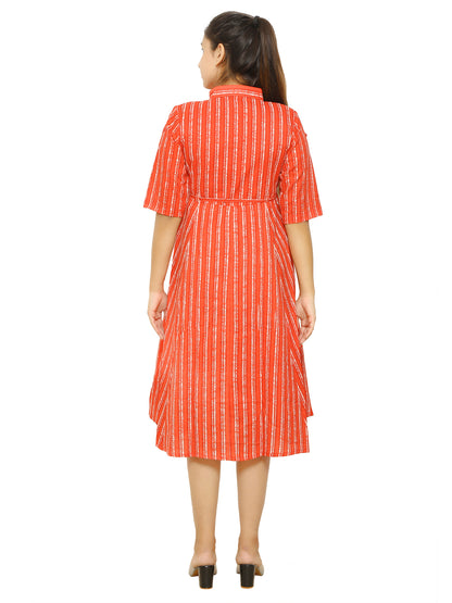 Maternity Dress | Pure Cotton | Red Color Shirt Dress | Feeding Dress | Pre and Post Pregnancy