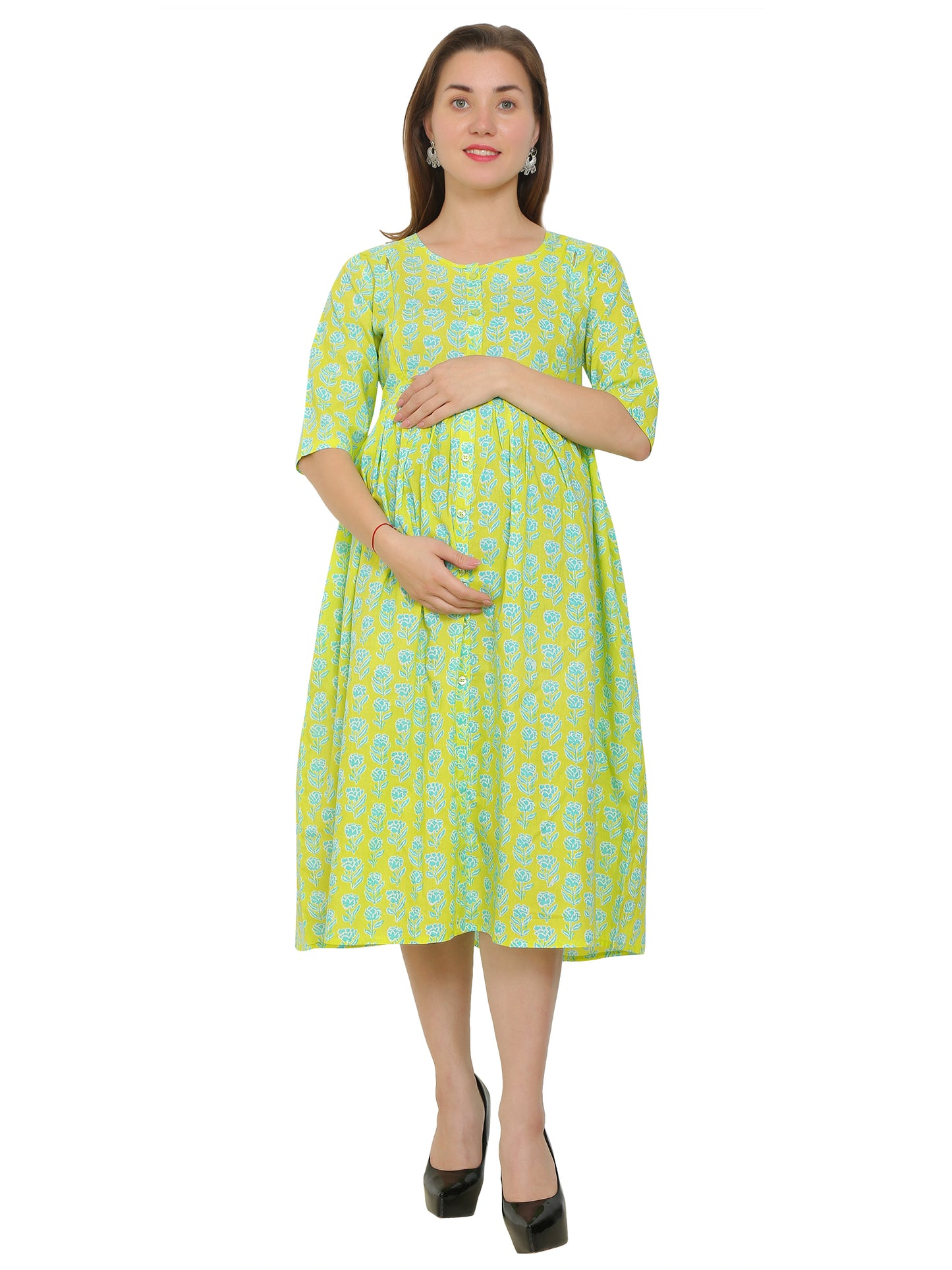 Maternity Kurti | Pure Cotton | Green Color  | Feeding Kurti | Pre and Post Pregnancy
