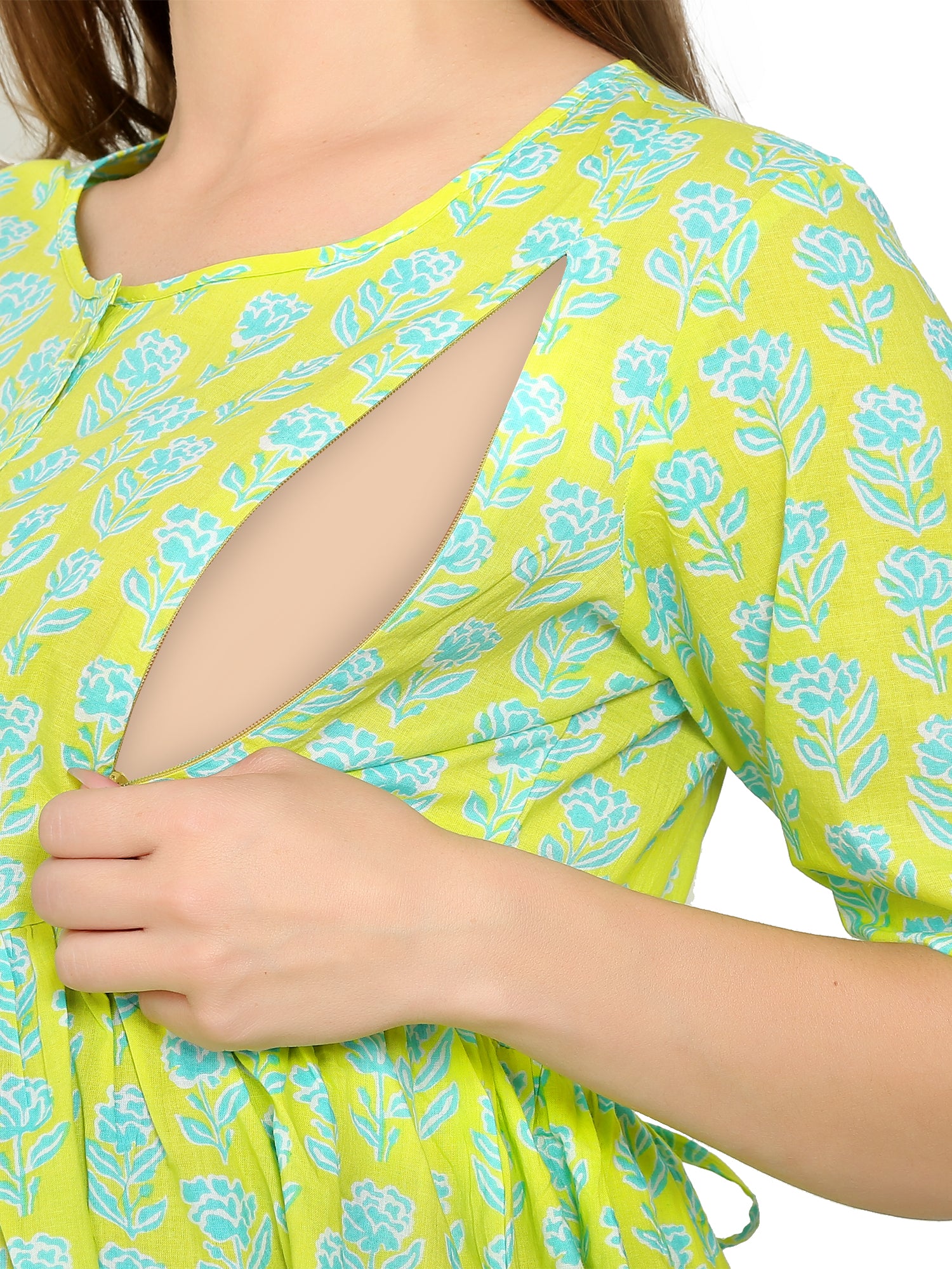 Women's Cotton Rayon A-Line Maternity Feeding Kurti with Zippers|Trendy Feeding  Kurtis &