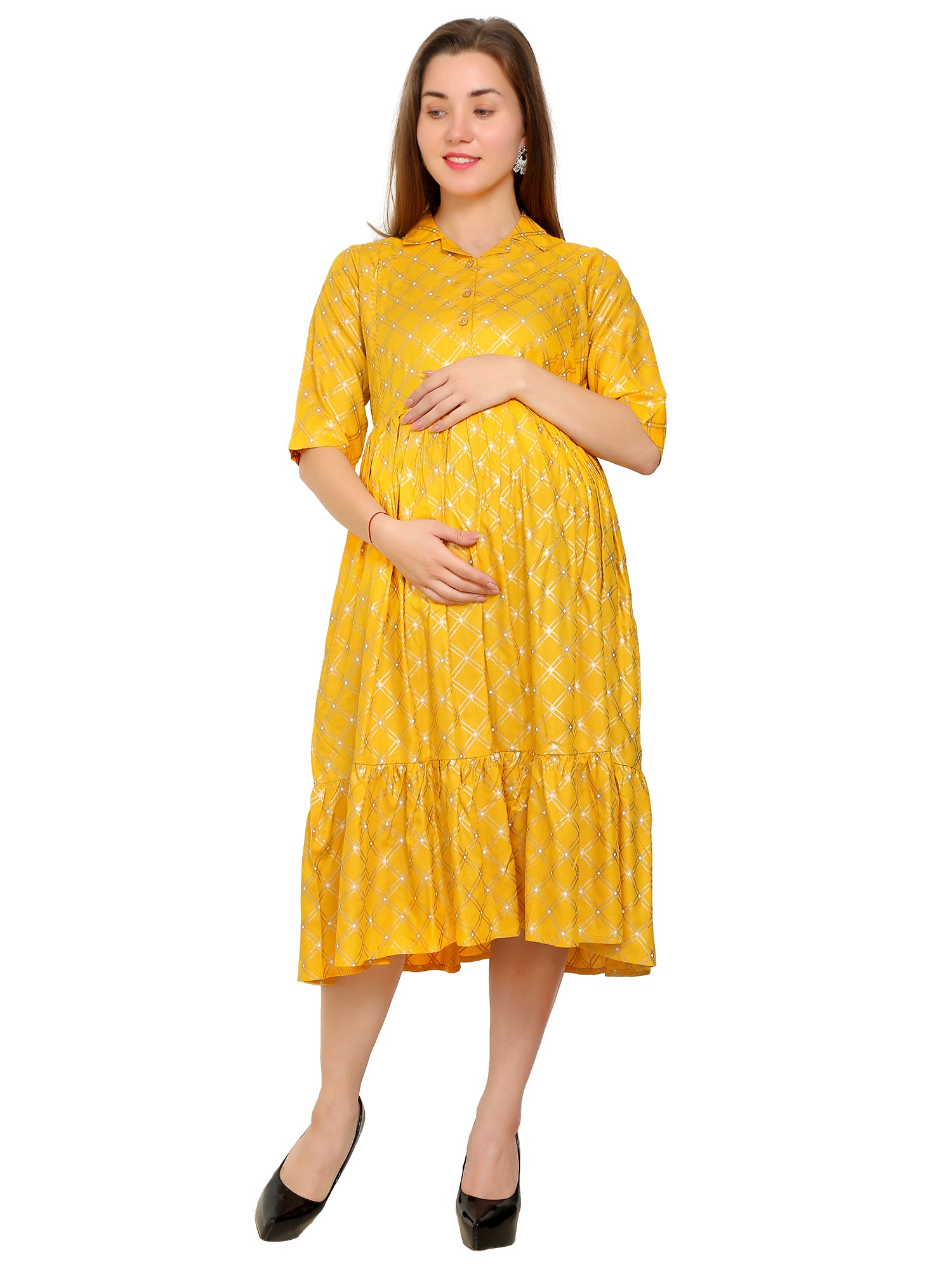 Yellow Rayon Maternity and Feeding Kurti
