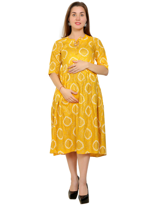 Maternity Kurti | Rayon Yellow Bandhej | Feeding Kurti | Pre and Post Pregnancy