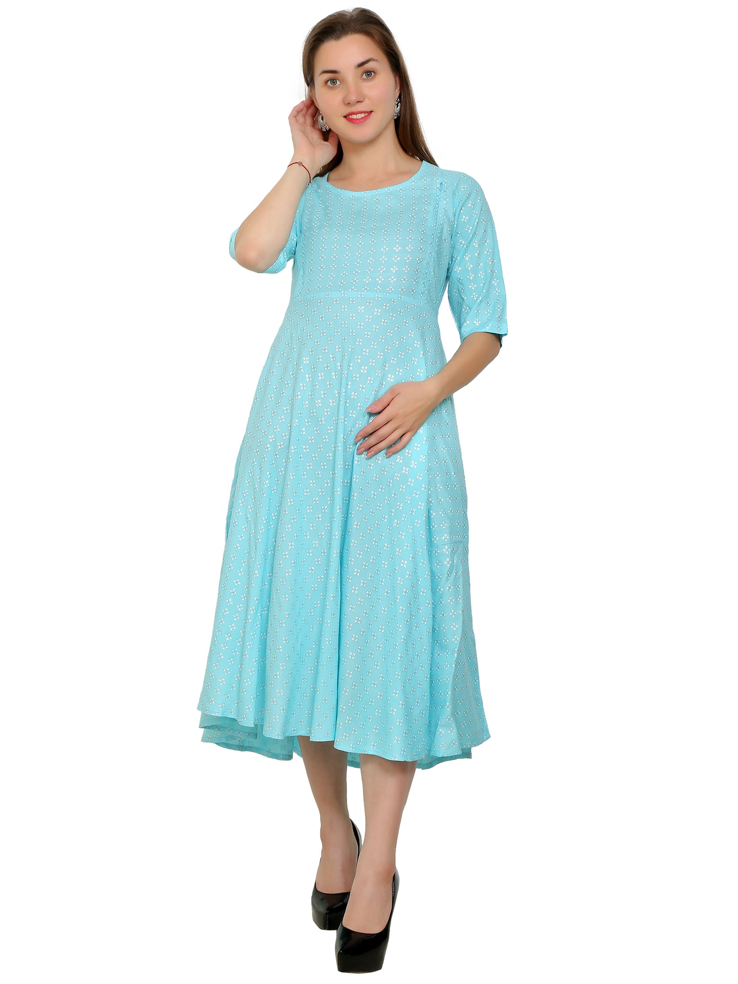 Maternity Kurti | Rayon Blue Color | Feeding Kurti | Pre and Post Pregnancy
