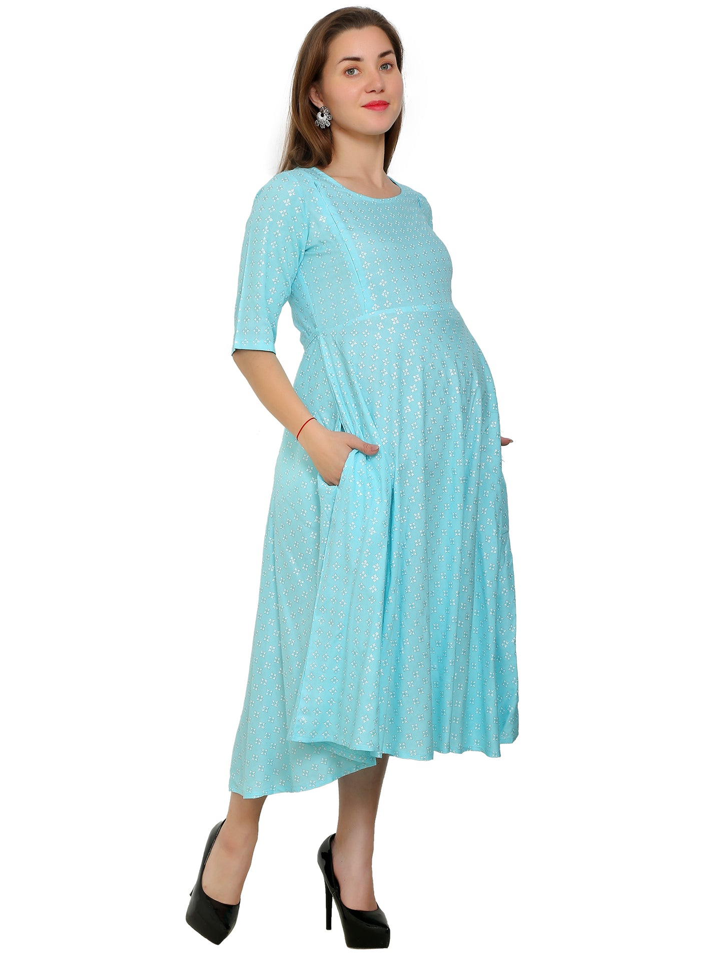 Maternity Kurti | Rayon Blue Color | Feeding Kurti | Pre and Post Pregnancy